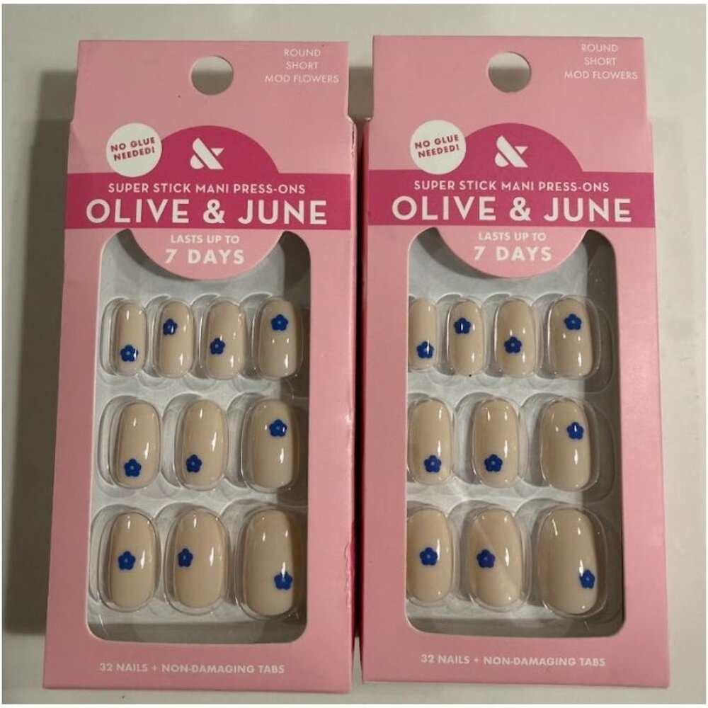 Olive & June Super Stick Press on Nails Round Short Mod Flowers 2 Pack